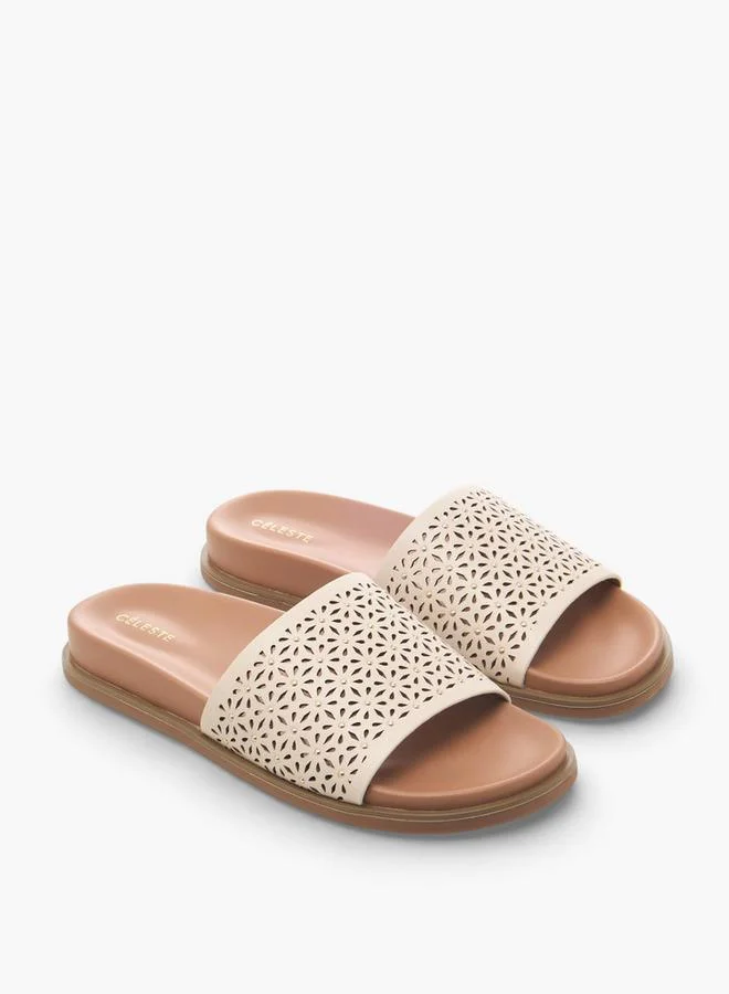 Celeste Women Laser Cut Textured Flat Sandals